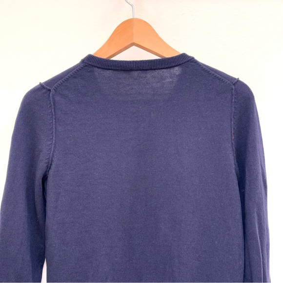 GAP Merino Wool Blend Intarsia Knit Star Sweater Crewneck Navy Blue White Small - Picture 8 of 10